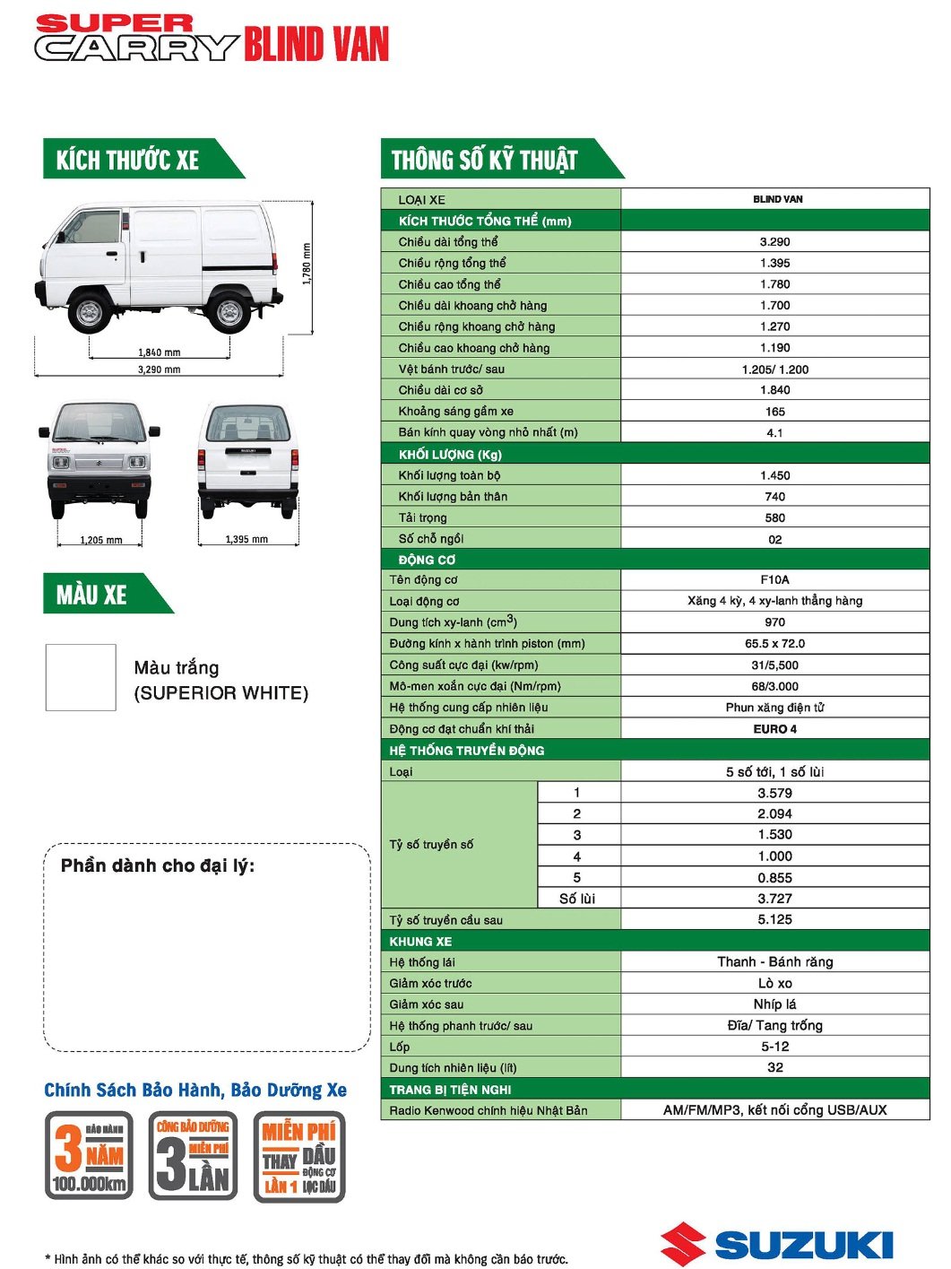 Giá xe tải van Suzuki bao gồm những gì? Bảng giá kèm thông số kỹ thuật đầy đủ